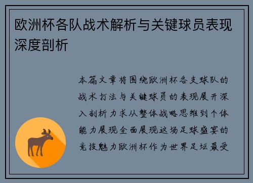 欧洲杯各队战术解析与关键球员表现深度剖析 欧洲杯各队战术解析与关键球员表现深度剖析