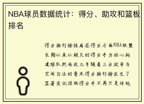 NBA球员数据统计：得分、助攻和篮板排名